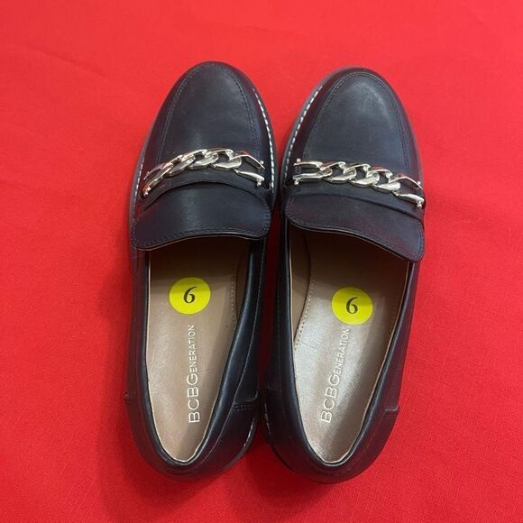 BCBG Tinaa Black Gold Chain Y2K Chunky Loafers Size 9 New - Picture 5 of 11